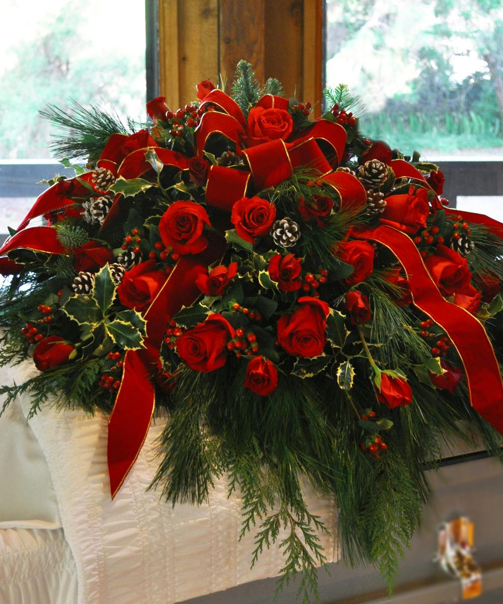 Holiday Remembrance Funeral Casket Spray at Beneva Flowers